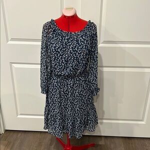 Nine West Peasant Style Blue and White Floral Long Sleeve Dress Size 10